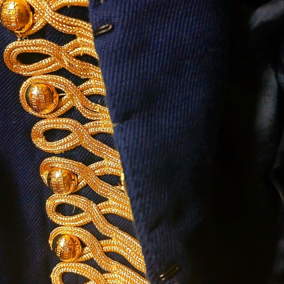 Zara Navy Blue Gold Embroidery Military Blogger Jacket Blazer XS - Picture 11 of 14
